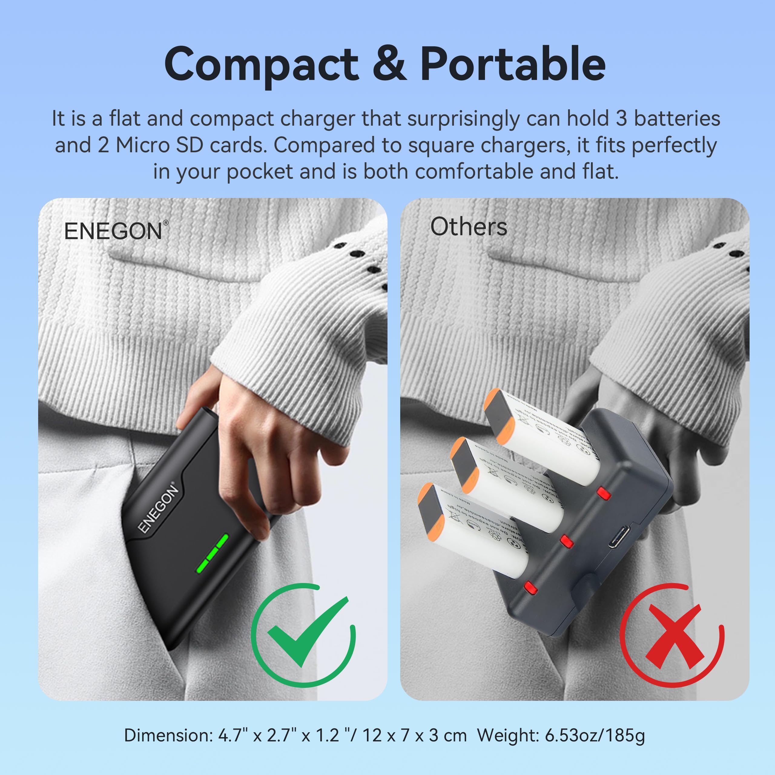 ENEGON Hero 13 Batterie 2400 mAh et LED 3 canaux USB Chargeur de mémoire pour GoPro Hero 13 Noir