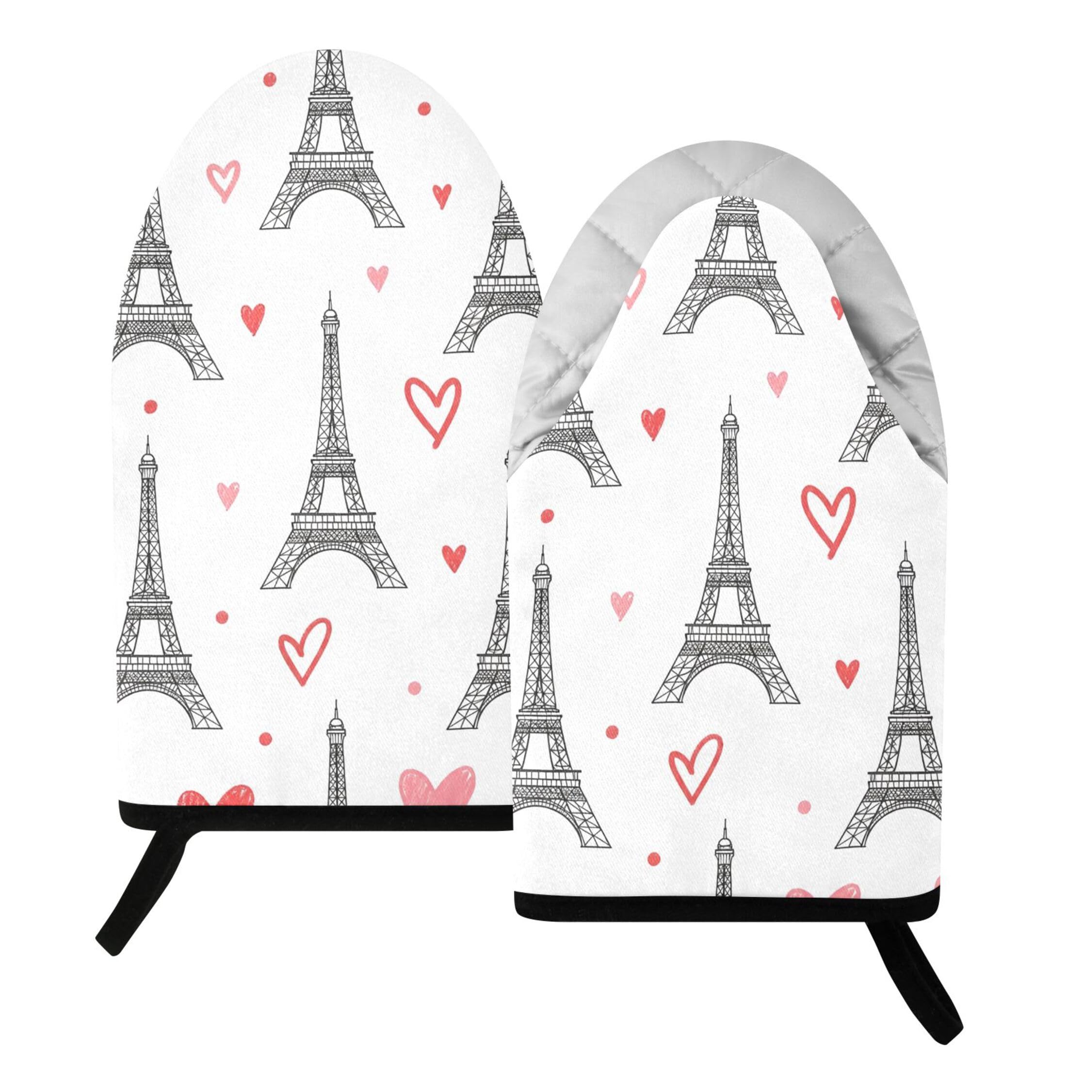 Kutsu Eiffel Tower Oven Mitts for Kitchen, Heat Resistant Cotton Oven Gloves for BBQ Baking Cooking, Breathable Kitchen Essentials, 2 pcs