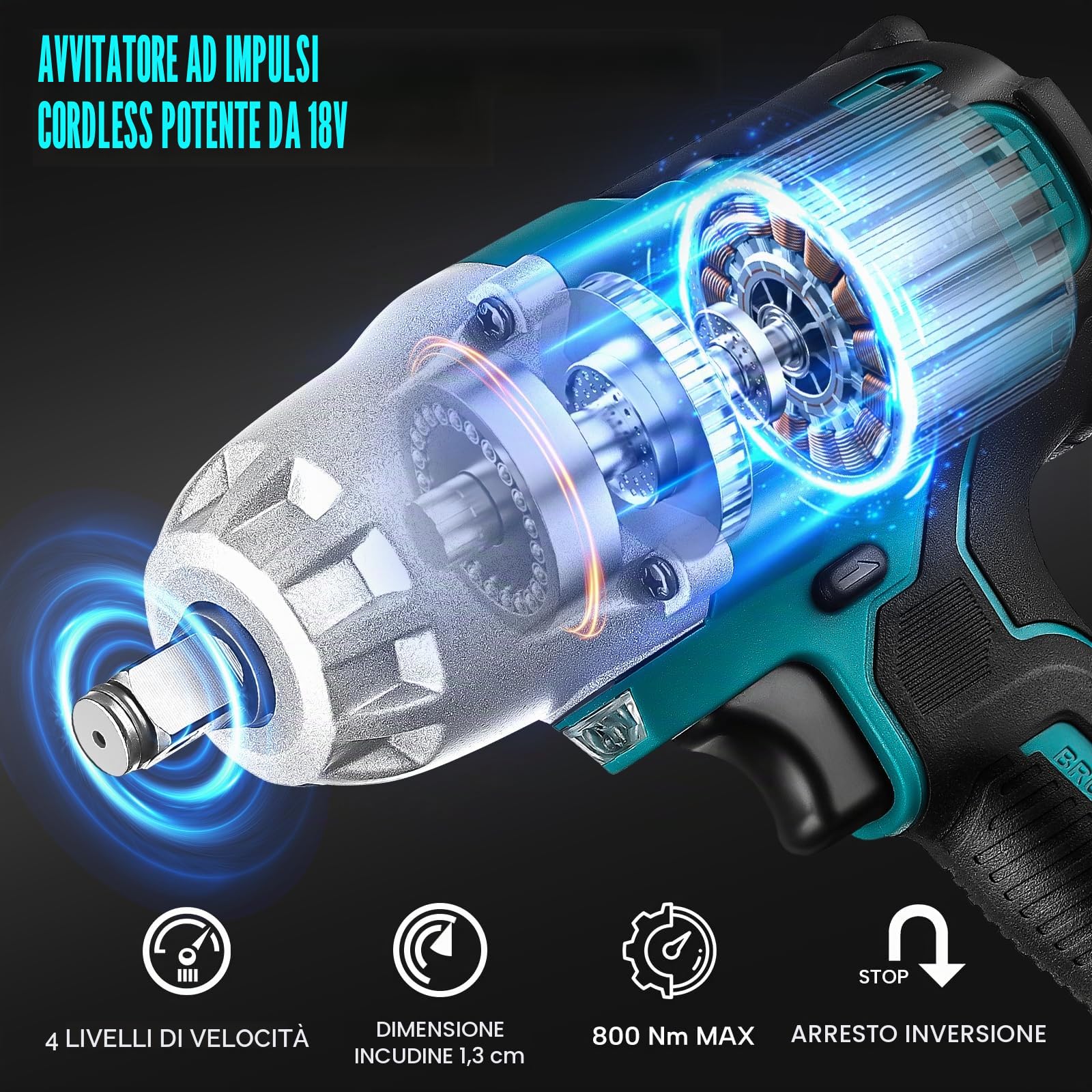 Chiave a impatto elettrica senza fili 600 N.M, 1,27 cm, chiave a impatto elettrica 18 V, chiave a impatto senza spazzole per Makita BL1830, BL1830B, BL1840, BL1840B, BL1850, BL1850B, BL1860B