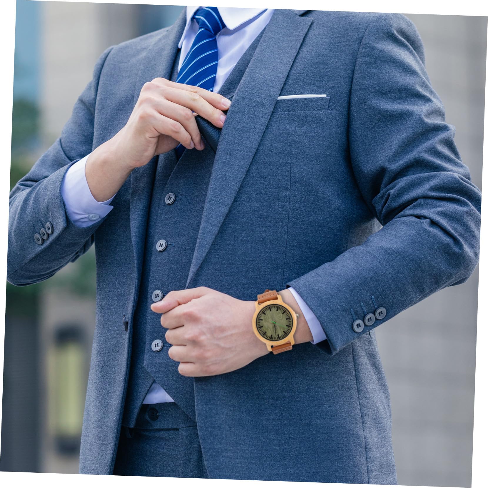 IMIKEYA Orologio da uomo in legno naturale con cinturino in vera pelle, design casual vintage, leggero e resistente, stile elegante per l'uso quotidiano