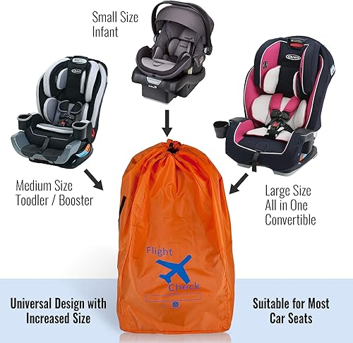 Miniatura 3 de Bolsa de viaje para asiento de automóvil y portaequipajes para puerta con bolsa de viaje, naranja brillante con letras azules para aeropuerto,