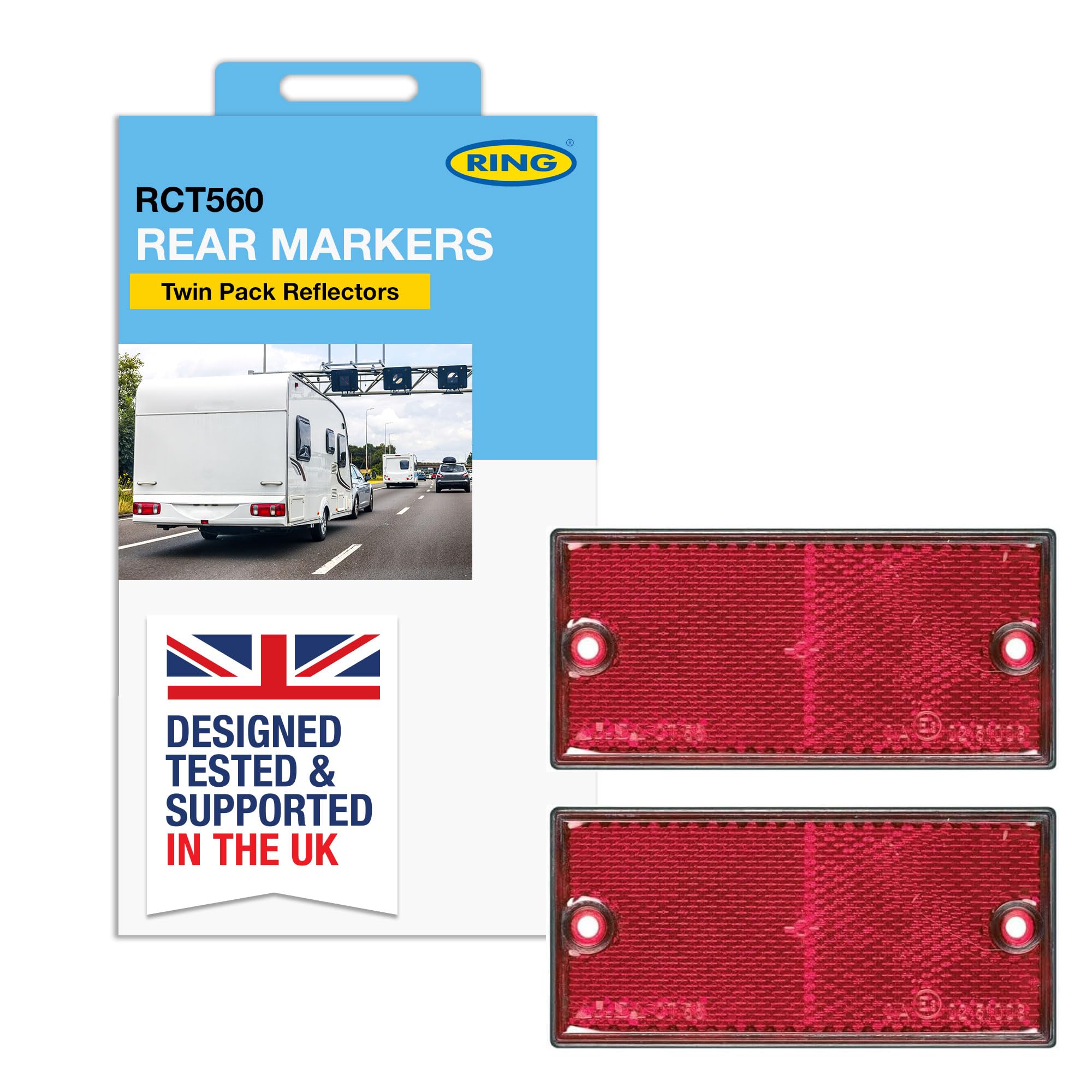 RING Twin Pack Red Rear Marker Reflectors - Easy to Install & E Approved