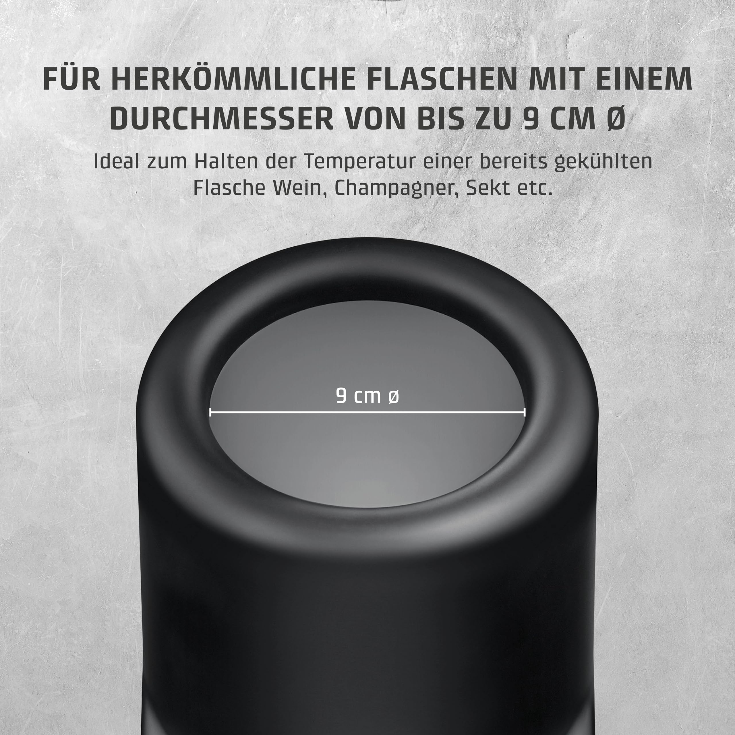 CASO VinoCase Black - Weinkühler für eine Flasche Wein, Champagner, Sekt, etc. / Temperatur 5-18°C/für Flaschen bis 9 cm Ø/Getränkekühler/Leise im Betrieb