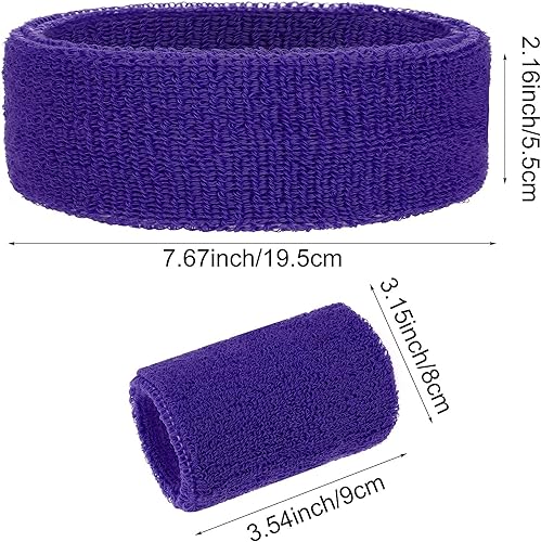 Miniatura 4 de ASTER Juego de 6 muñequeras para la cabeza, incluye 2 diademas deportivas y 4 pulseras deportivas a rayas coloridas para hombres y mujeres