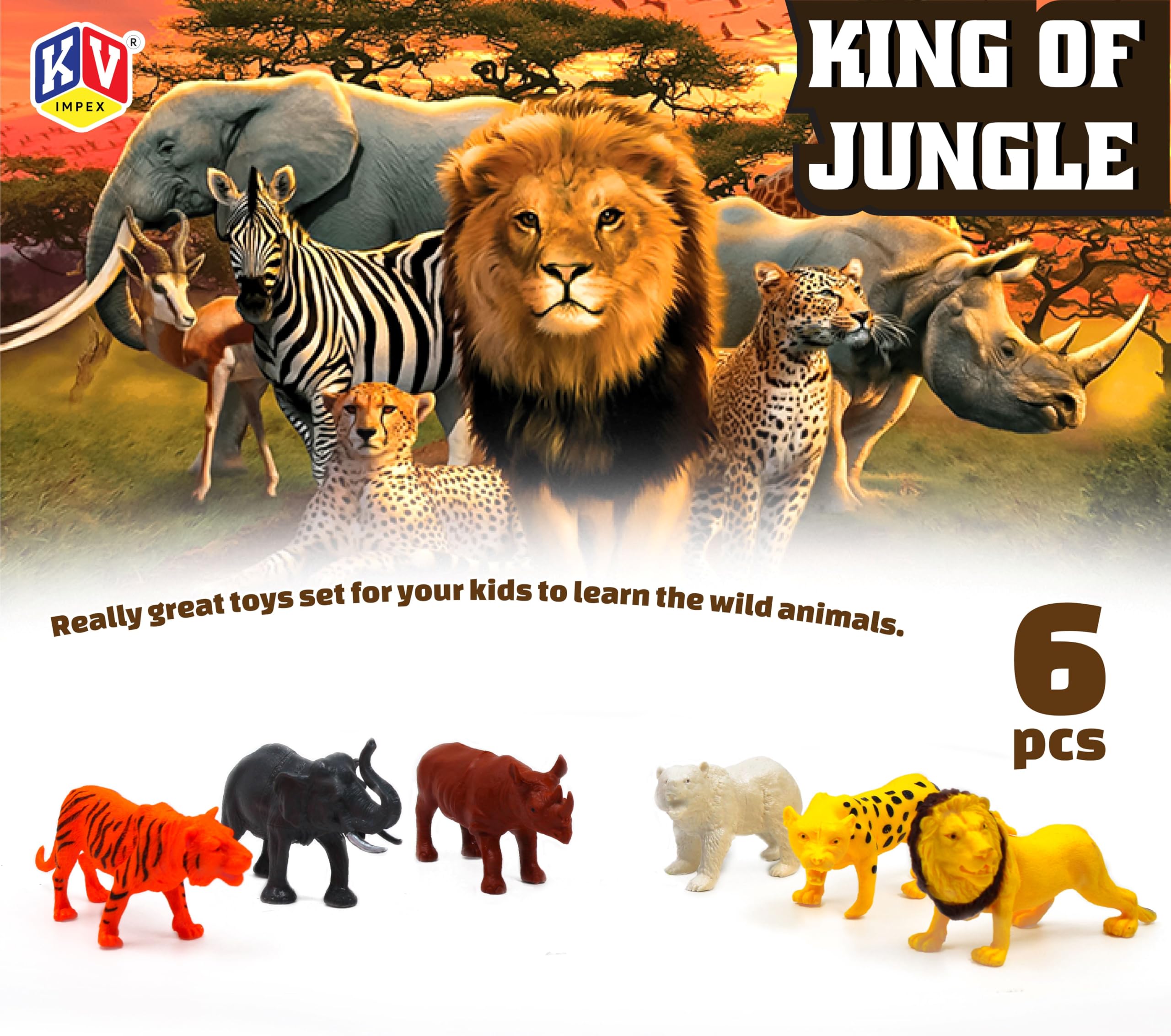 K. V. Toys Jungle Adventure Set | 6 Large Animal Toy Figures