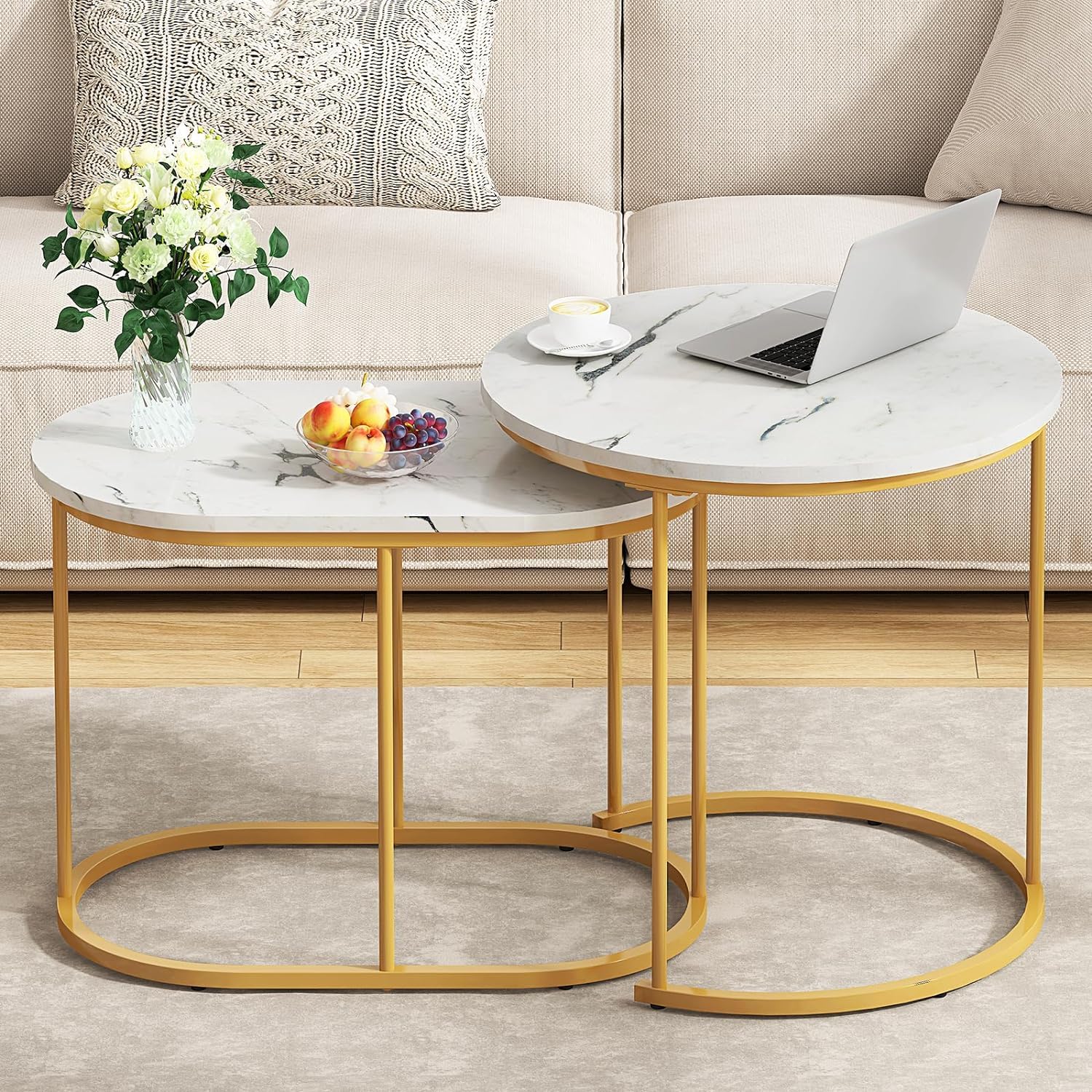 Amazon.co.jp: sogesfurniture 2ピース ラウンドサイドテーブル 