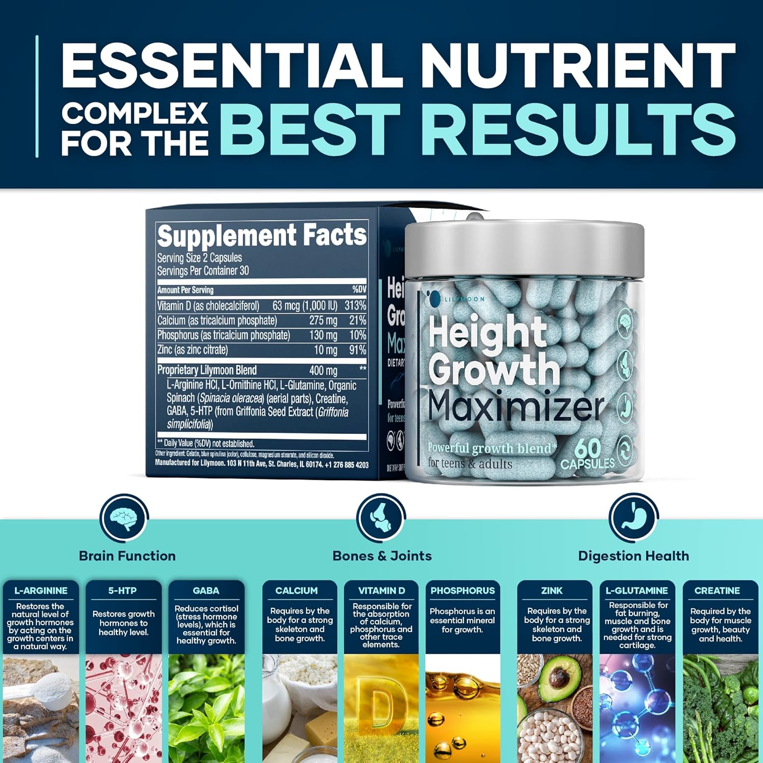 Buy LILYMOON Height Growth Maximizer Made in USA Premium Peak