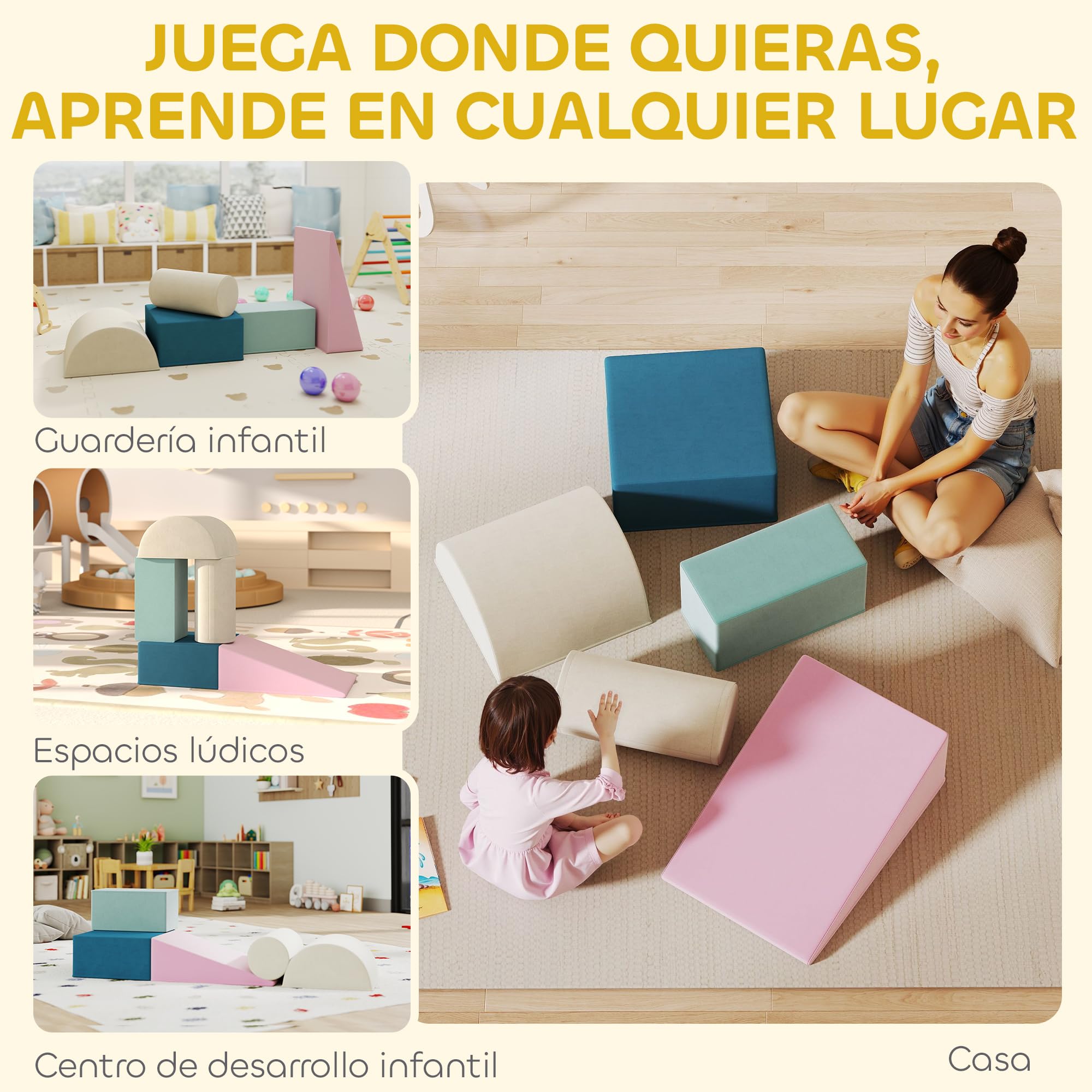 AIYAPLAY Juego de 5 Bloques de Espuma para Niños, Fundas Extraíbles, Bloques de Psicomotricidad, Figuras de Construcción, Juguete para Aprendizaje para Escalar y Gatear, Multicolor