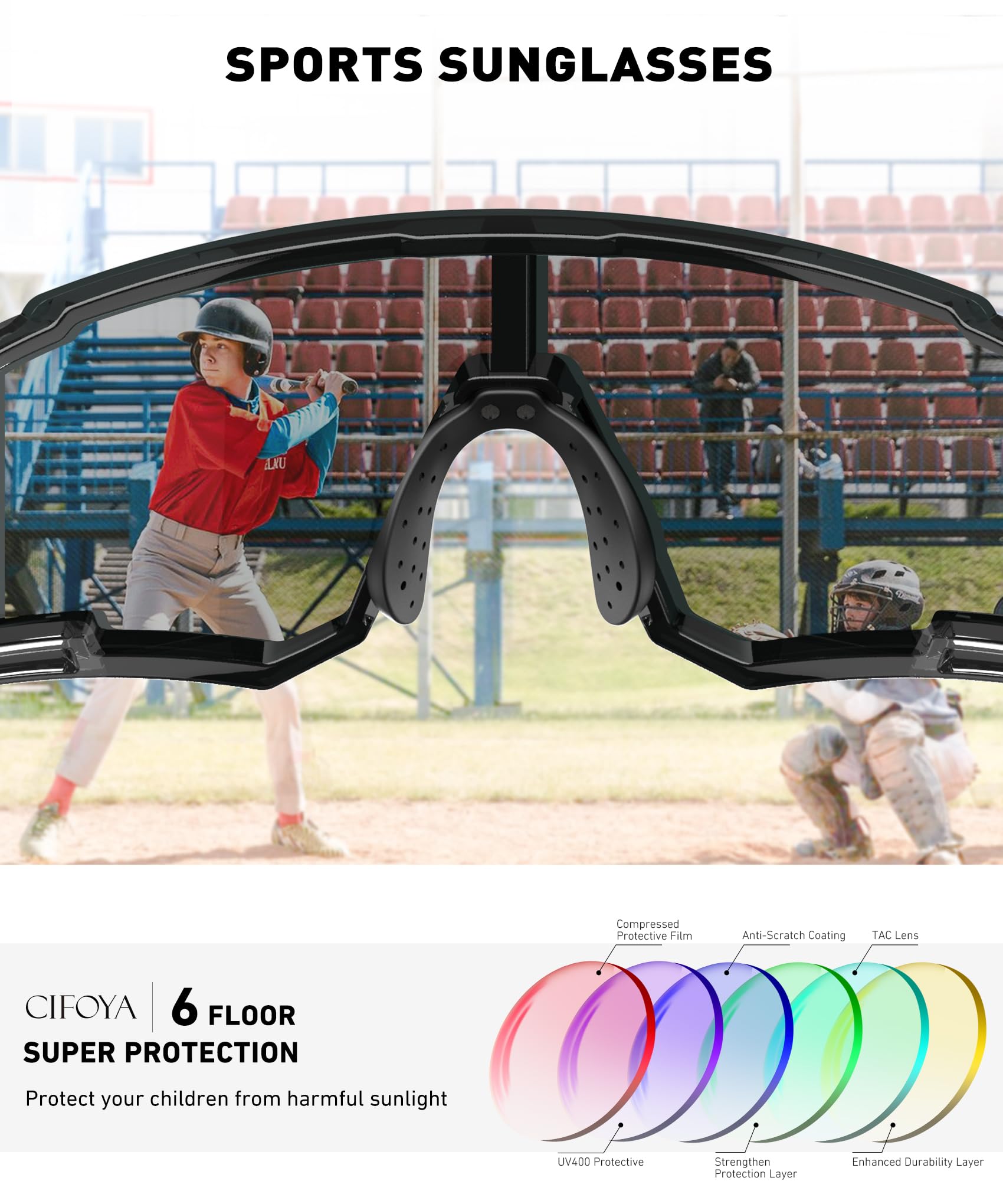 Okulary przeciwsłoneczne dla dzieci, młodzieżowe, baseballowe, dla chłopców, dziewcząt, wiek 6-14 lat, sportowe, ochrona UV400, 3 szt
