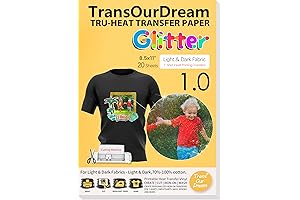 TransOurDream Glitter Heat Transfer Paper for Dark T Shirts 20 Sheets