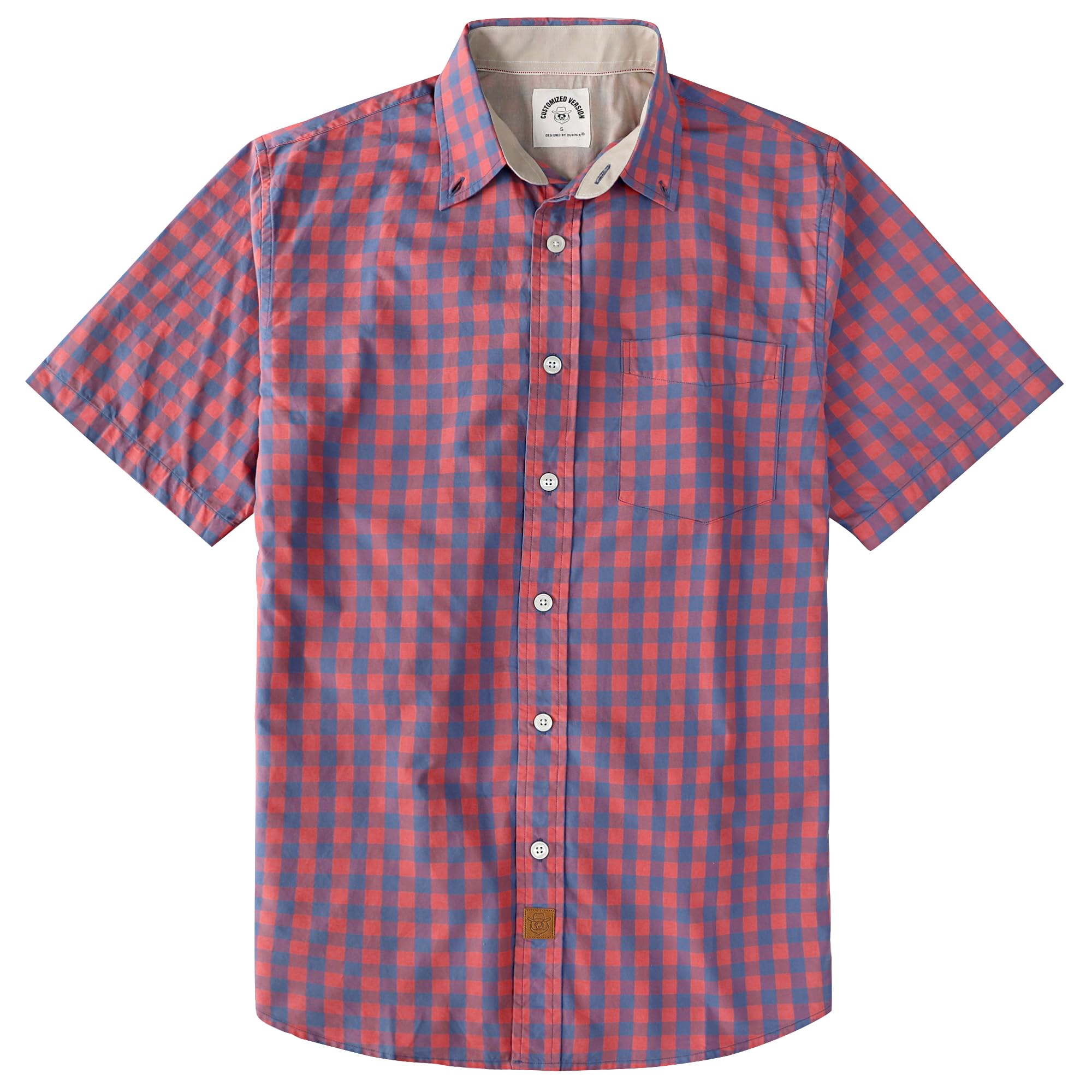 Dubinik® Mens Short Sleeve Button Down Shirts 100% Cotton Plaid Men's Casual Button-Down Shirts with Pocket
