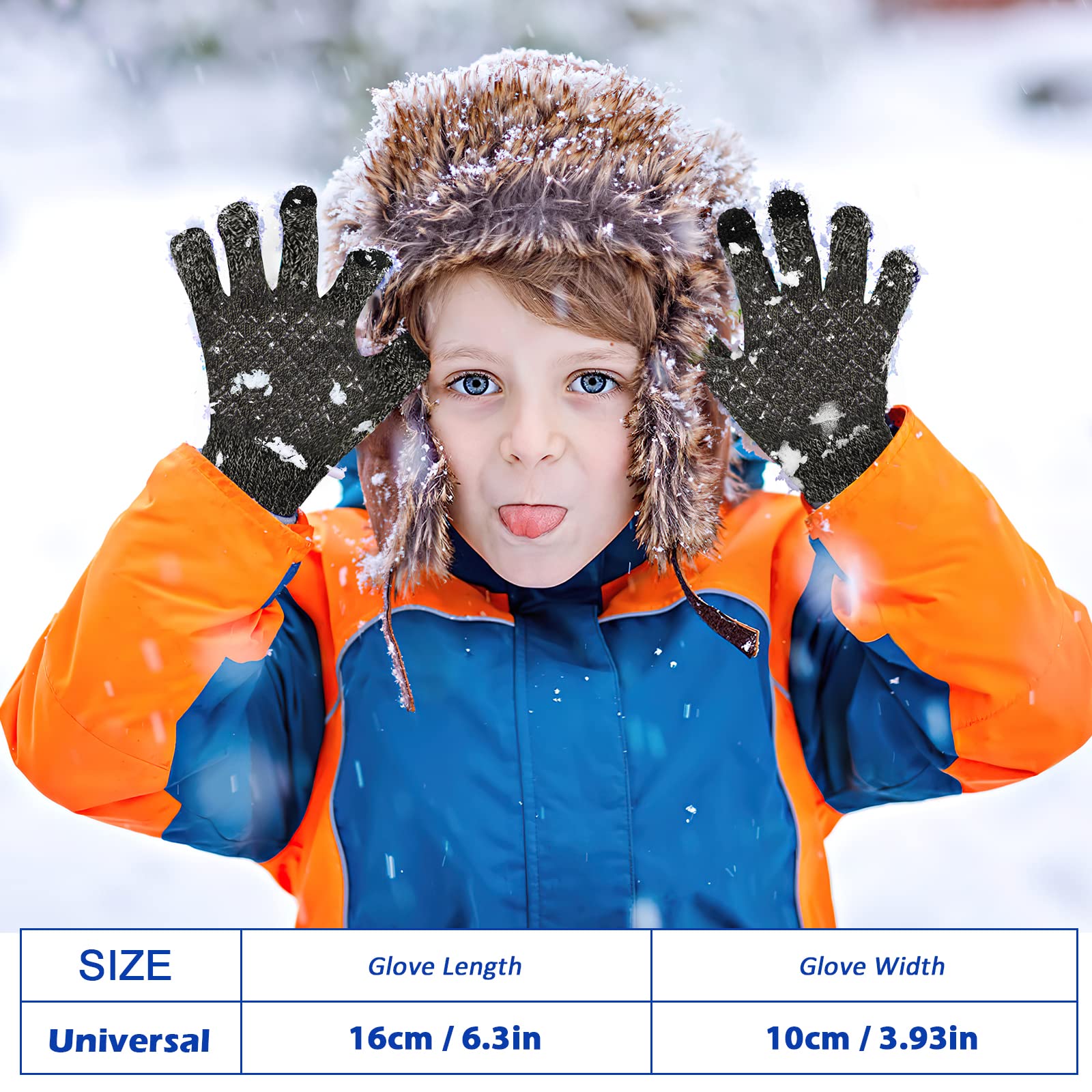 3 Pares de Guantes Cálidos de Invierno para Niños, Forro polar Térmico Elástico para Pantalla Táctil Guantes de Punto con Dedos Completos Mitones, para Niños de 4 a 8 años Niñas y Niños