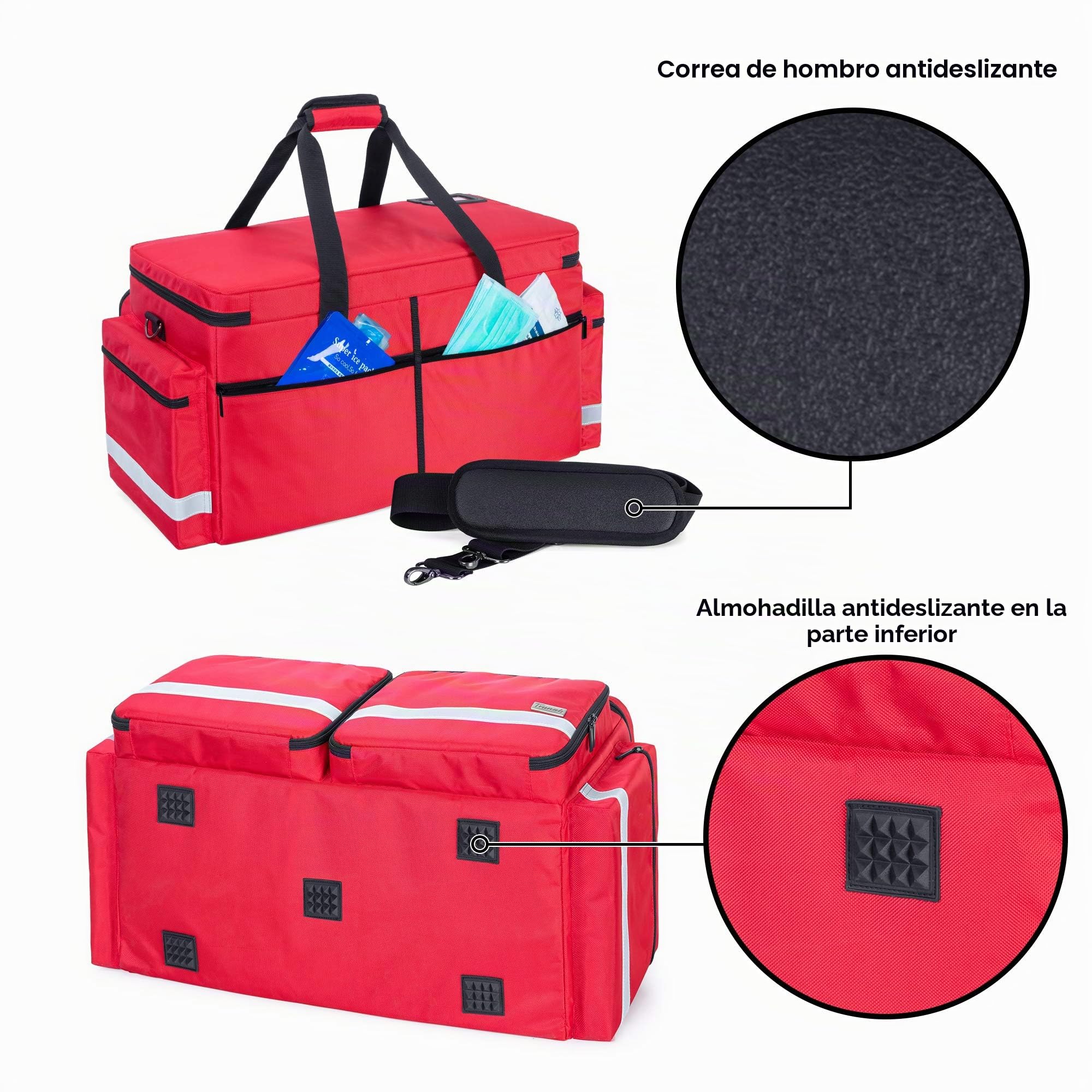 Trunab Bolsa Médica Azul, Rescate con Compartimento para Botella de Oxígeno Portátil (M2-M26), Bolsa de Hombro Resistente Gran Capacidad con Muchos Bolsillos
