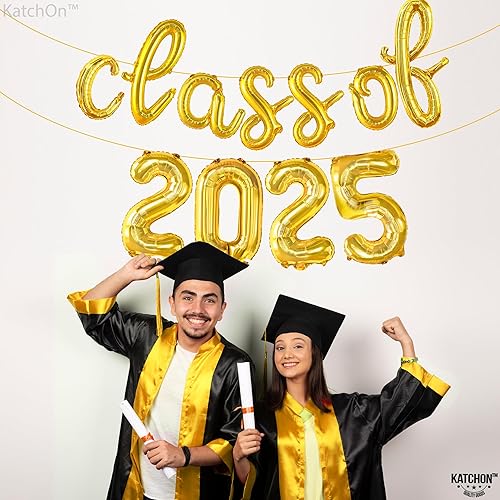 Miniatura 4 de KatchOn, Cartel dorado de globos de la clase de 2025 – Guión, 16 pulgadas | Globos de graduación 2025, decoraciones de graduación 2025 | Clase de