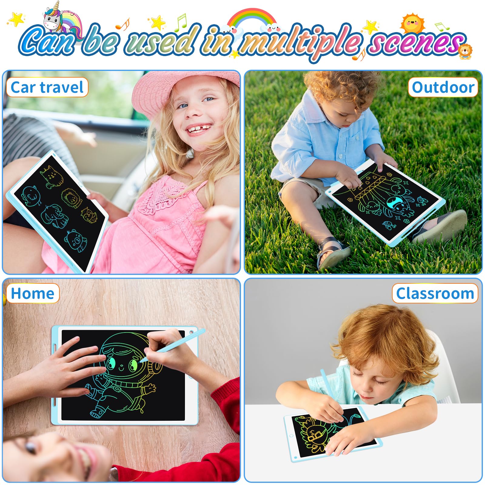 Tableta Escritura LCD Color 10.5 Pulgadas, Tablet Escritura Niños, Pizarra Digital con Botón De Eliminación de Pantalla e Interruptor de Bloqueo para Juegos para 2 3 4 5 6 7 Años, Azul