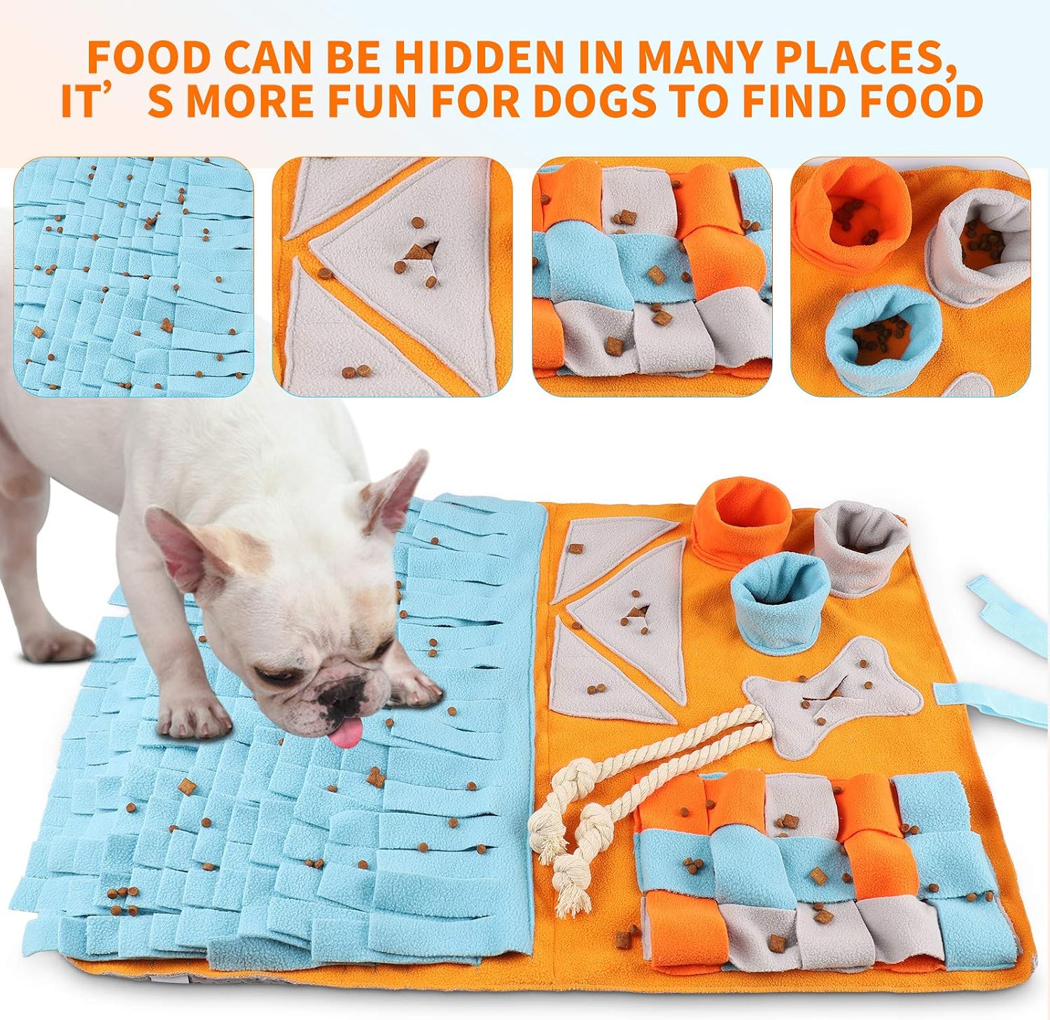 HALOVIE Snuffle Mat Pet Dog Feeding Mat, Durable Interactive Dog Toys Encourages Natural Foraging Skills for Small Medium Dogs (Orange-Blue)