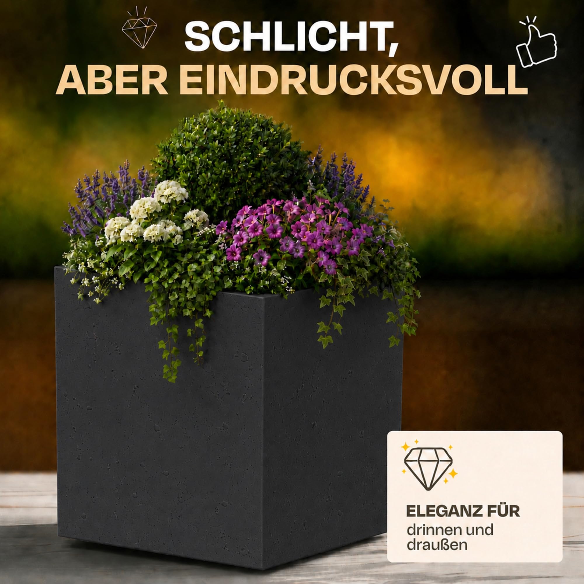 Ondis24 Pflanzkübel Blumenkübel Blumentopf Basalt 40 mit Wasserspeicher Winterfest (Anthrazit Basalt)