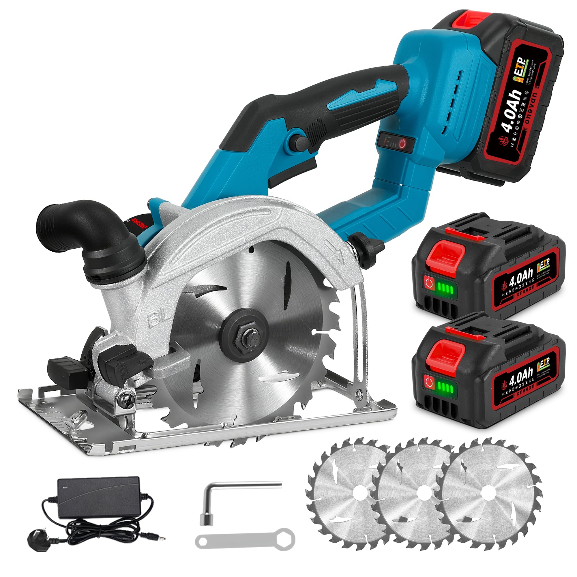 Cordless Circular Saws Mini Circular Saw- 6IN Electric Brushless Saw, Cutting Depth 55mm(2.2inch), 0-45° Cutting Angle, with 3 Saw Blades, 2 * 4.0AH, 6500 RPM for Cutting Wood/Tile/Plastic Cutting