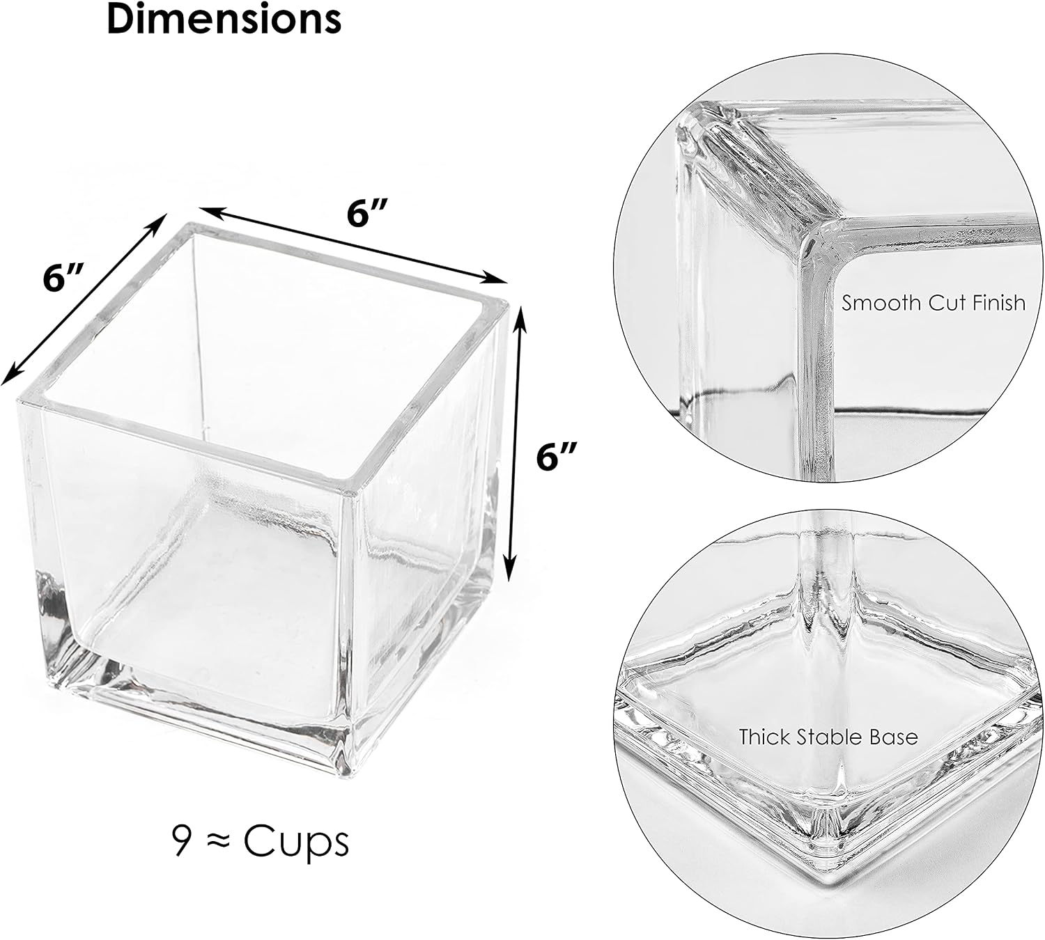 CYS EXCEL Clear Glass Cube Vase 6"x6"x6" | Square Wedding Flower Vase Centerpieces | Cubic Glass Candle Holder