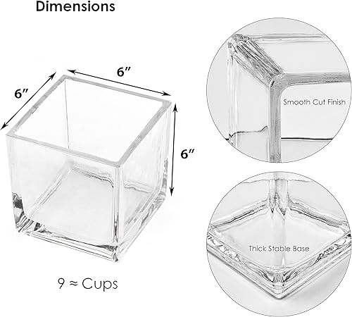 Miniatura 2 de CYS EXCEL Jarrón de cristal transparente de 6 x 6 x 6 pulgadas  Centro de mesa cuadrado de florero de flores de boda  Portavelas de vidrio cúbico