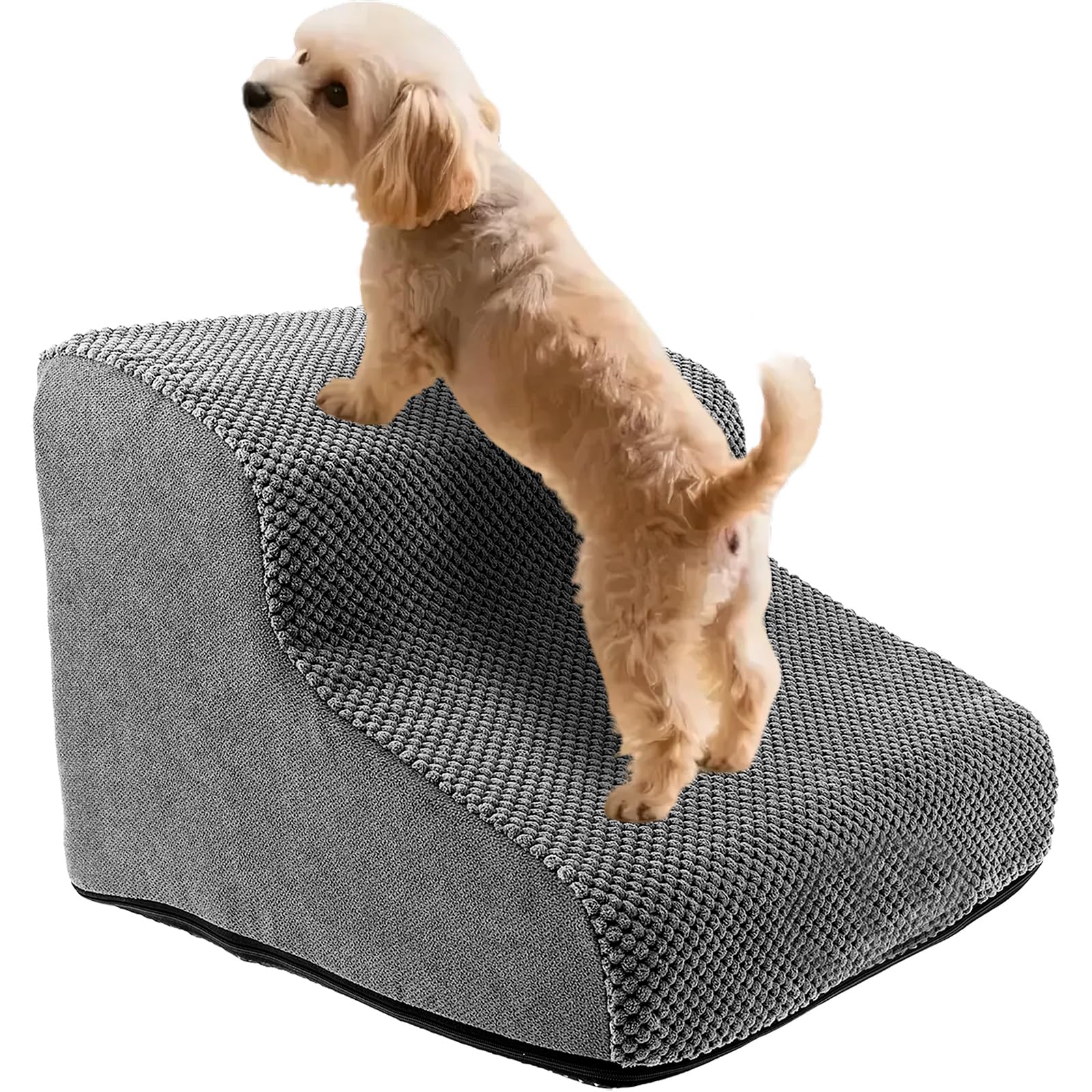 Escalier pour animal domestique, 30 cm, 2 marches, antidérapant, avec housse en velours 3D, lavable, pour petits chiens, éponge de qualité supérieure, rampe pour chien à pattes courtes