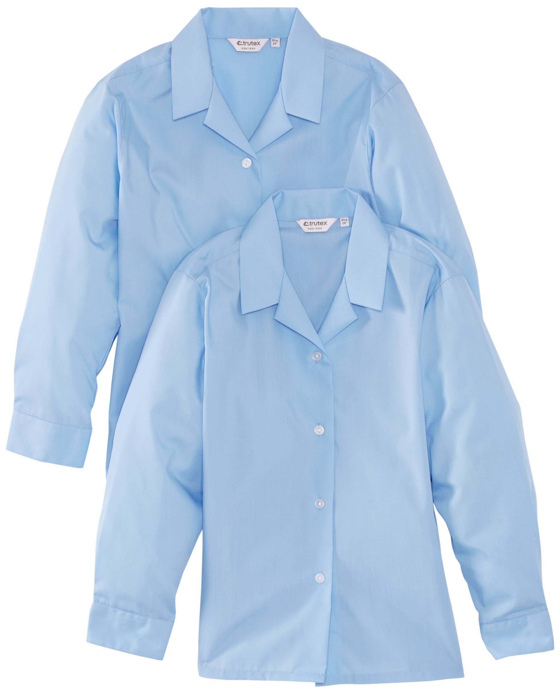 Trutex Girl's Long Sleeve Non-Iron Rever Blouse, Blue, 7-8 Years (Manufacturer Size: 26" Chest)