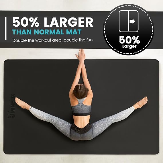UMINEUX Large Yoga Mat 2/5 Inch Extra Thick Black & Parfait Pink