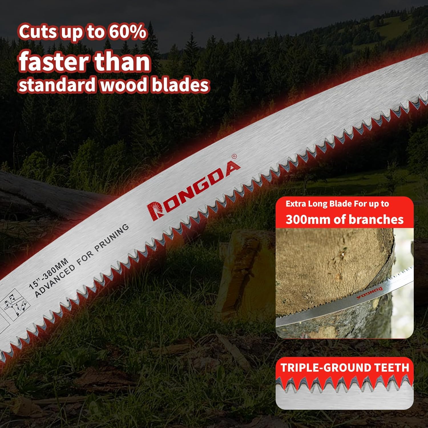 15 Inch Japanese Teeth Reciprocating Saw Blades 3-Piece, Arc Edge Wood Pruning Blades, 6TPI for Tree Trimming, Wood Cutting, Durable & Sharp, Fits Most Reciprocating Saws