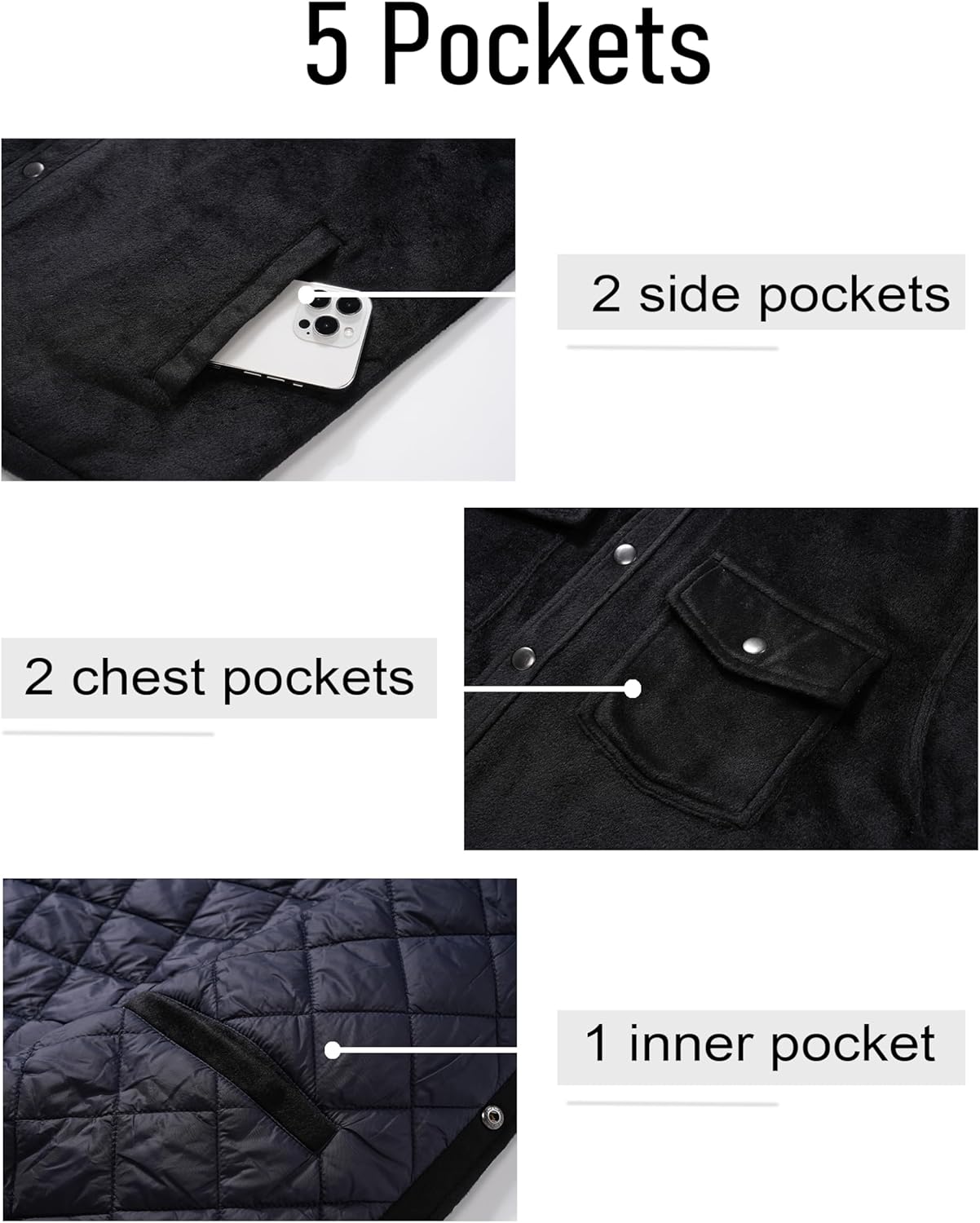 MAGCOMSEN Mens Flannel Shirts Long Sleeve Quilted Insulated Winter Jackets Warm Snap Button Down Shacket - Image 7