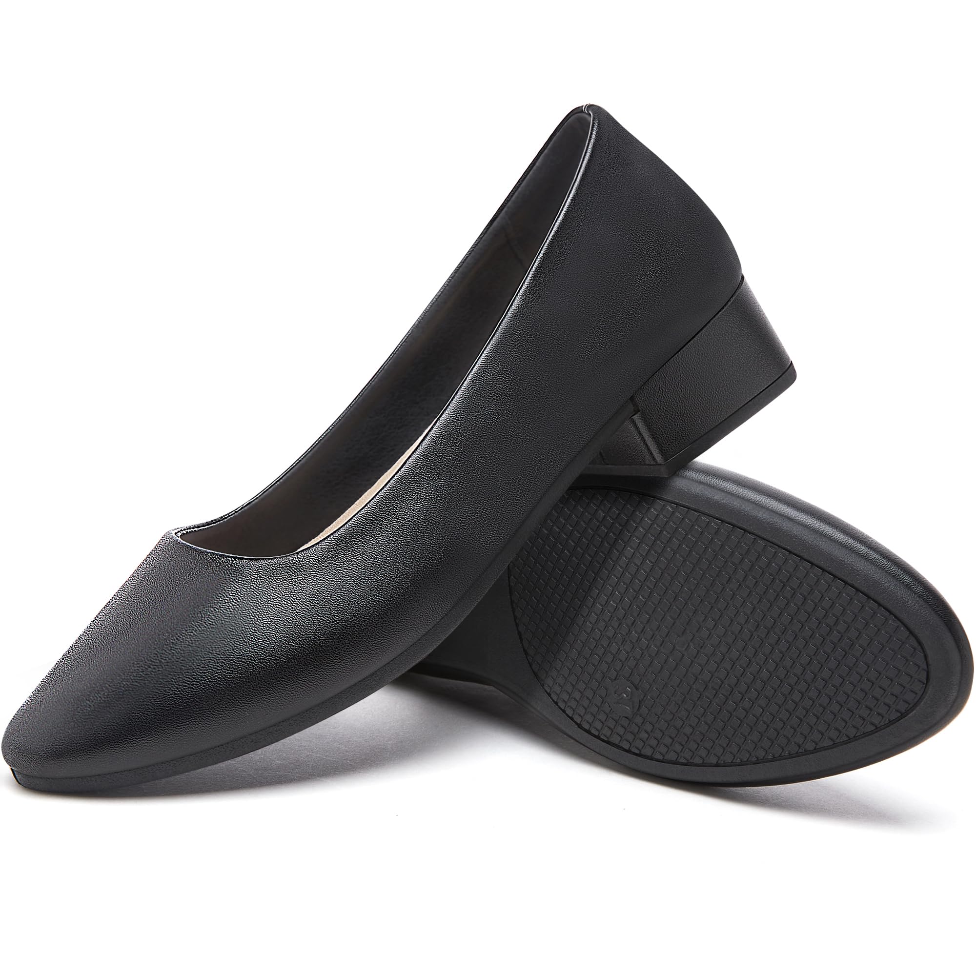 Jeekopeg Low Chunky Pumps Women's Round Toe Heels PU Leather Chunky Pump Shoes Classic Closed Toe Pumps Low Heel Dress Shoes for Women