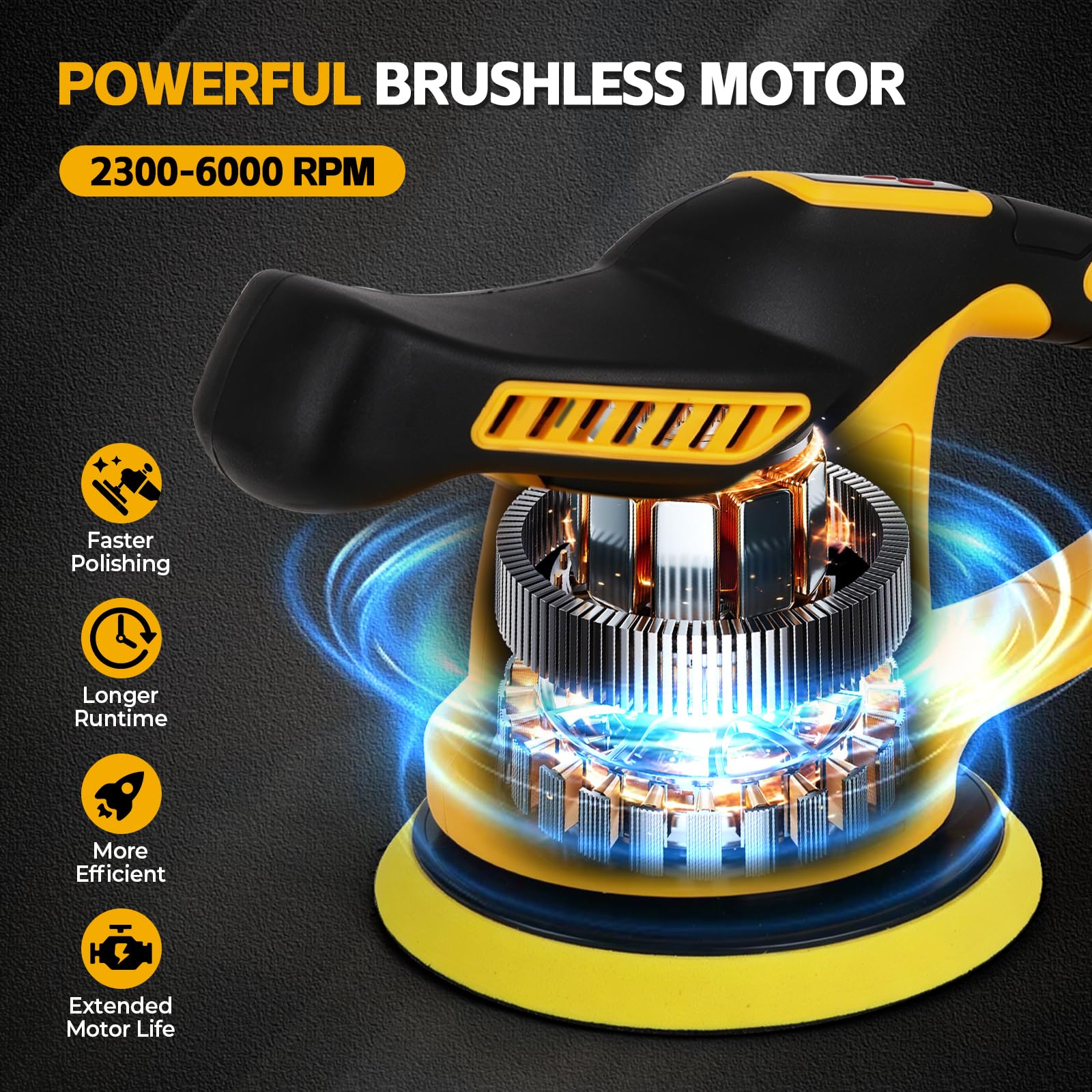 Pulidora inalámbrica para automóvil Dewalt, kit de pulidor orbital portátil sin escobillas de 6 pulgadas, 6 velocidades variables 6000 RPM para detalles automáticos, depilación, eliminación de