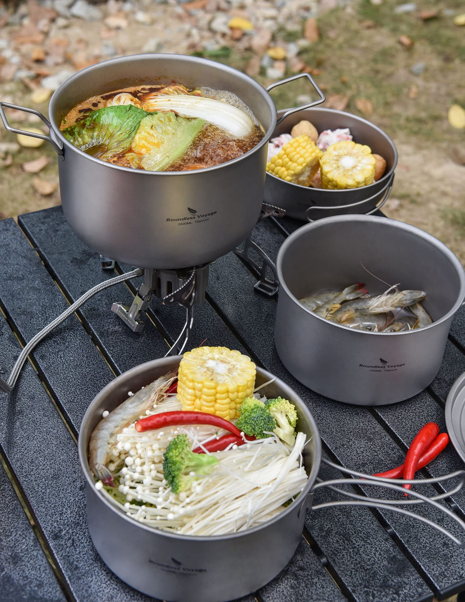 iBasingo Camping Cuisine Pot de Cuisine extérieure en Titane 2.4L Petite Sauce Pot Pot Chaud pour 1-3 Personne Petite Casserole Portable de Voyage Kit de Cuisine équipement de randonnée Ti2108C