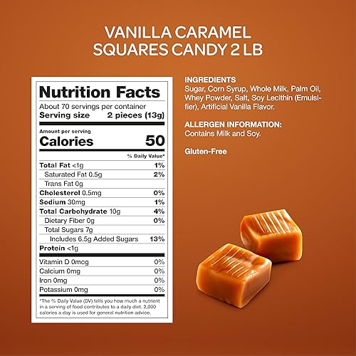Miniatura 6 de Funtasty Caramelos cuadrados de vainilla y caramelo paquete a granel de 2 libras