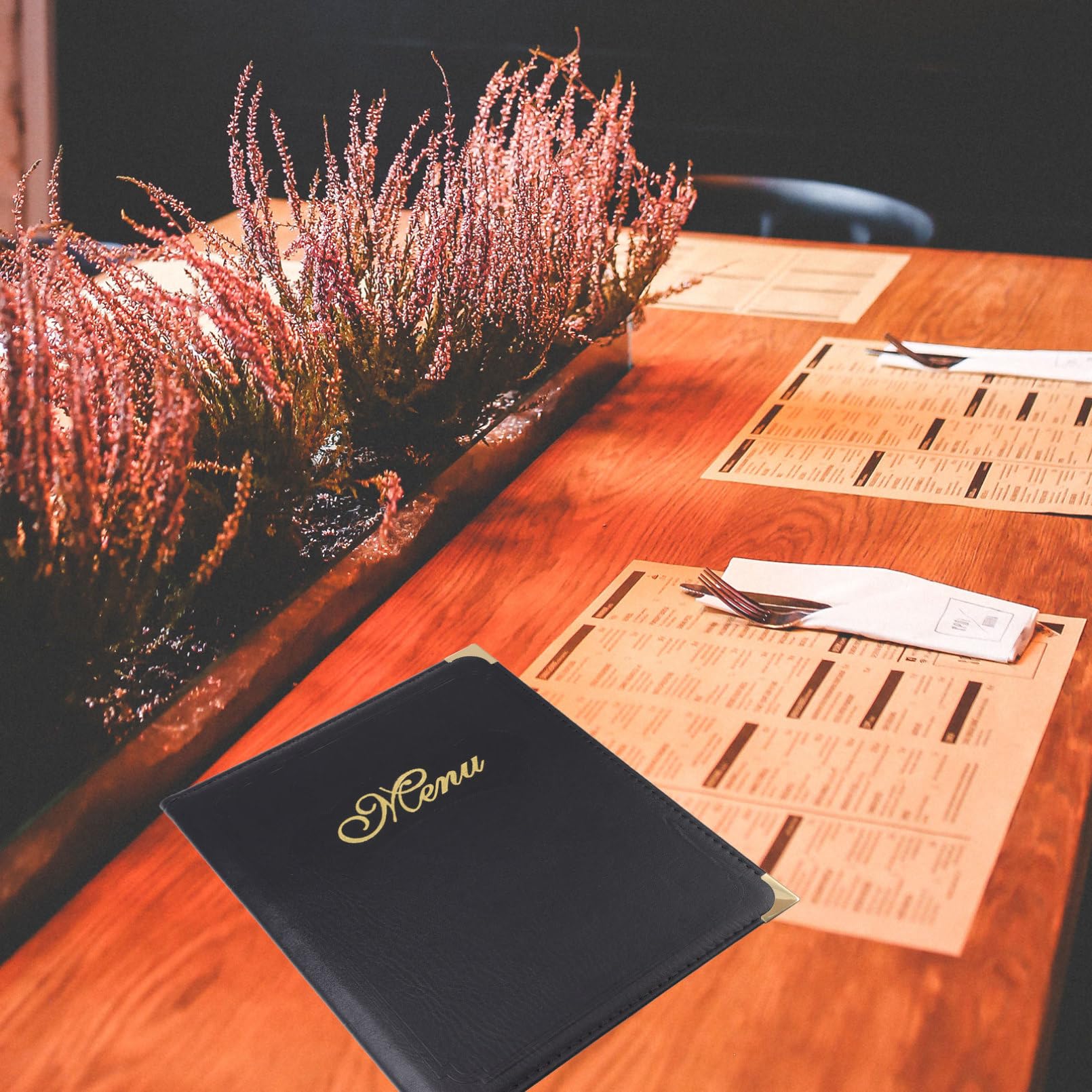 Carpeta en Pu Negro Diseño de Página Interior Deslizante y Esquinas Redondeadas de Menú Práctico Resistente a Caídas y Fácil de Usar para Restaurante y Hotel