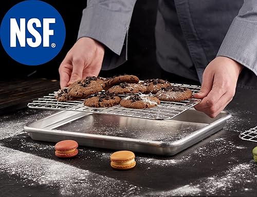 Miniatura 5 de CURTA Paquete de 2 estantes de enfriamiento para chef, listado NSF de acero inoxidable 188 para horno, rejilla de alambre de rejilla de enfriamiento