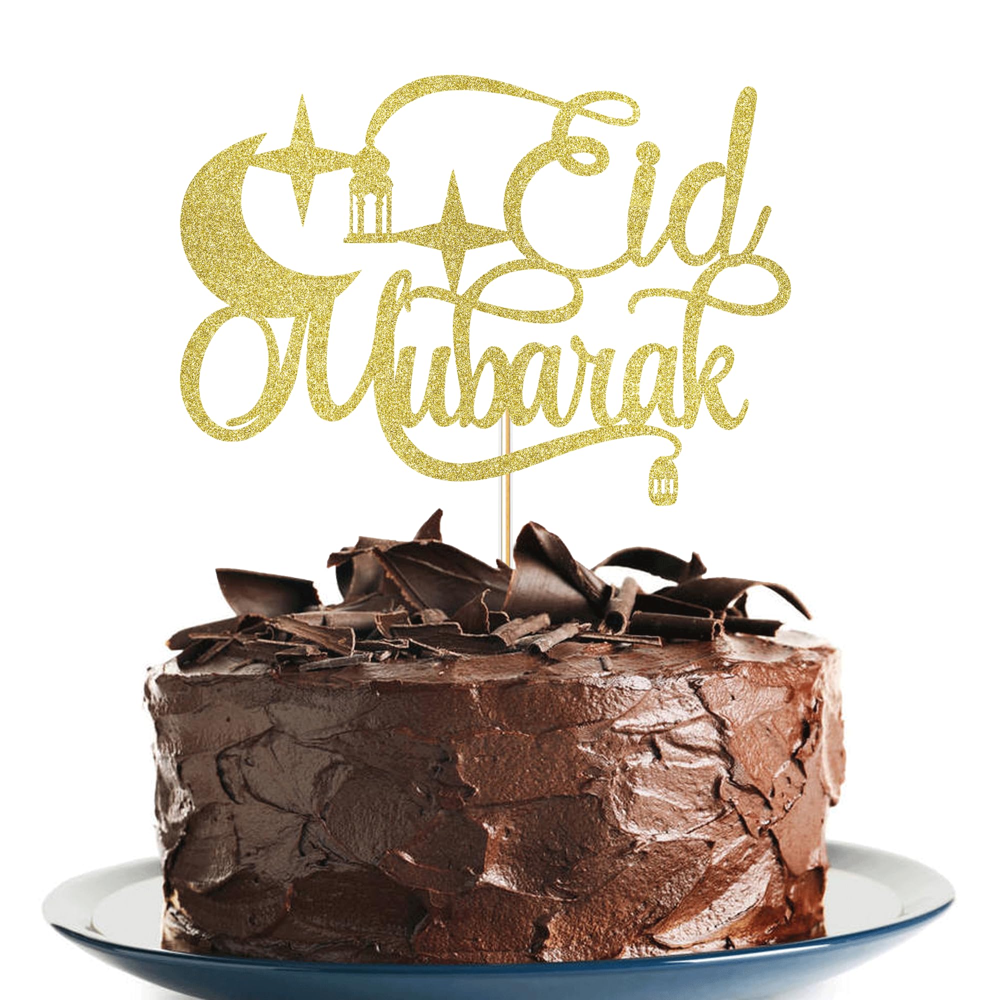 HOWAF 21 Pezzi Decorazioni Festa Eid Mubarak - Topper Per Cupcake Con Glitter Oro - Luna, Stella E Castello - Forniture Ramadan
