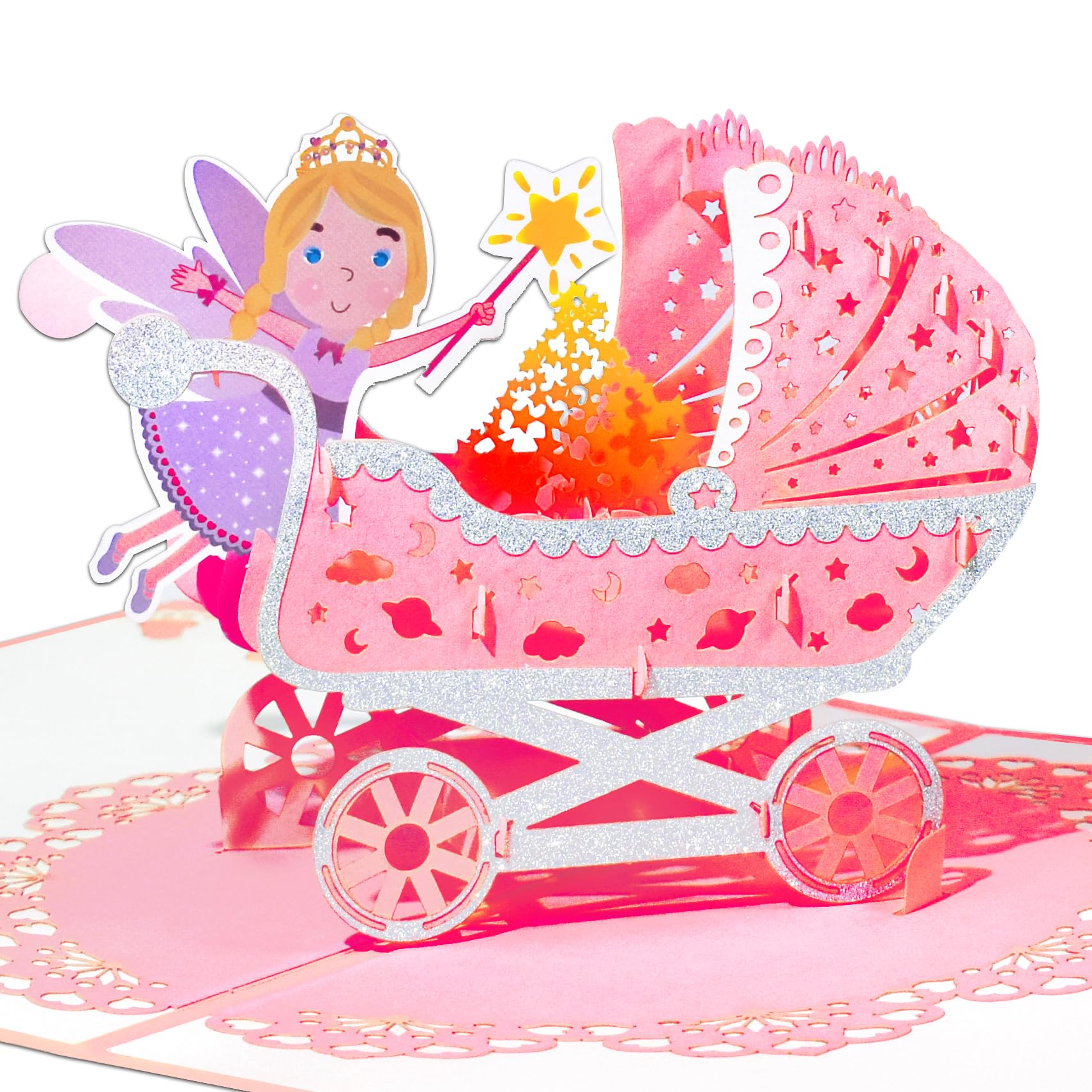 GREETING ART New Baby Girl Card, Baby Shower Card for Girl, New Baby Stroller Congratulations, Welcome New Baby Girl — image 1