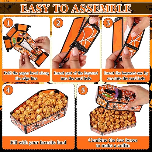 Miniatura 7 de 48 bandejas de papel desechables de Halloween para ataúd de Halloween, bandejas para nachos, cesta de servir truco o trato, botes de comida