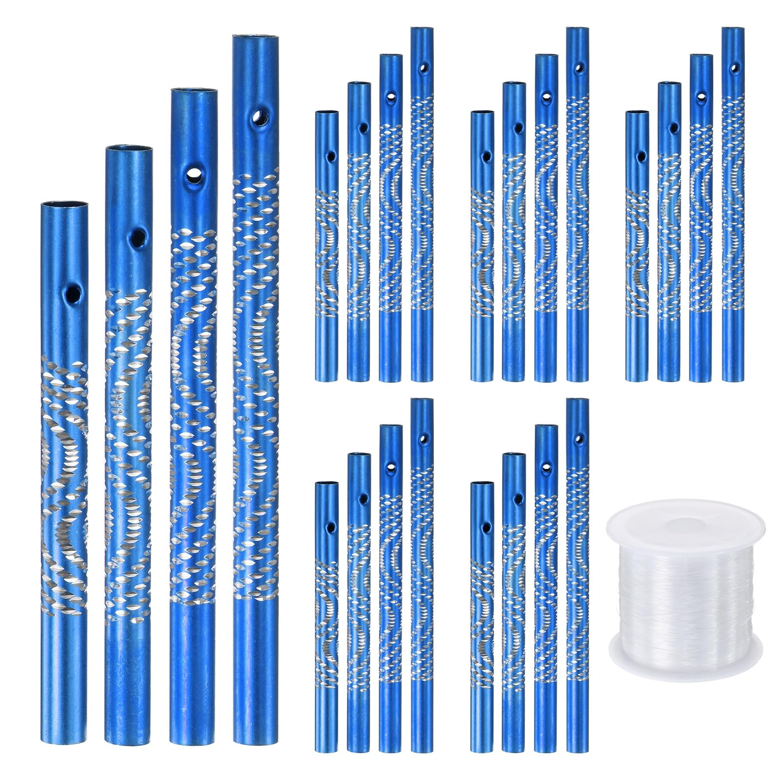 M METERXITY 6-Set Wind Chime Tubes, 4 Sizes Aluminum Wind Chime Empty Tubes with String, Metal Wind Bell for DIY Home Garden Outdoor Hanging Decorations [0.8cm W,9/10/11/12cm L,Sapphire]