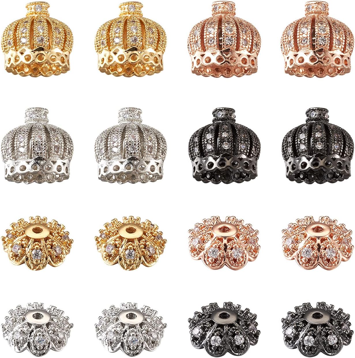 FASHEWELRY 30Pcs Grade AAA Cubic Zirconia Bead Caps Filigree Flower End Caps Spacer Real 18K Gold Plated for Bracelet Necklace Jewelry Making