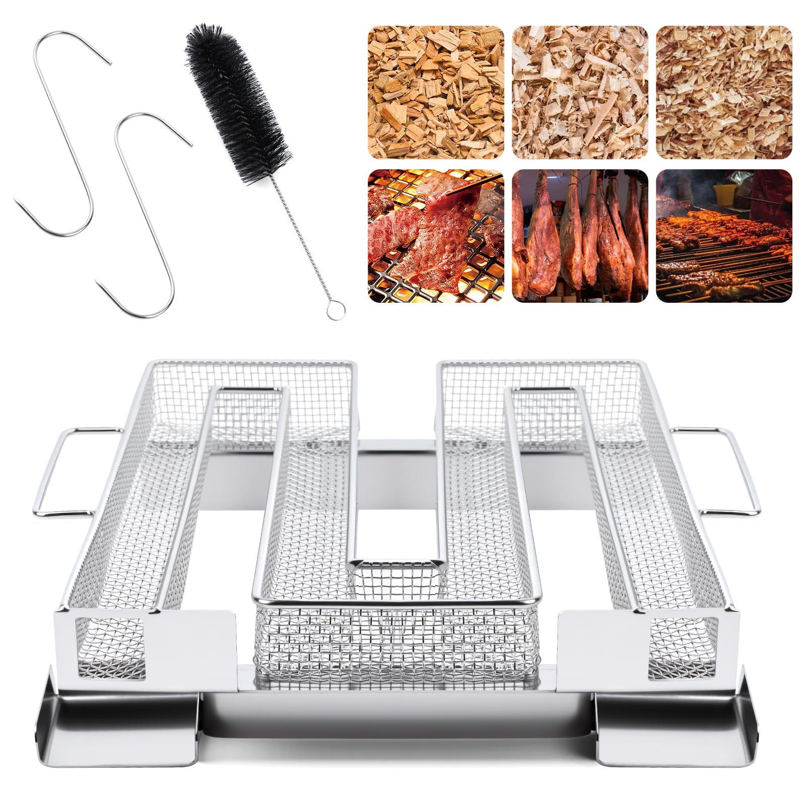 Generatore di Fumo Freddo Acciaio Inossidabile per Affumicatura Barbecue con Ganci e Spazzola