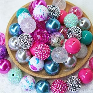 펜 믹스용 20mm 풍선껌 비즈, 대형 비즈 20mm 벌크, 비즈 가능한 펜용 20mm 비즈, 열쇠고리 공예용 대형 청키 풍선껌 비즈, 50개 (핑크블루실버)