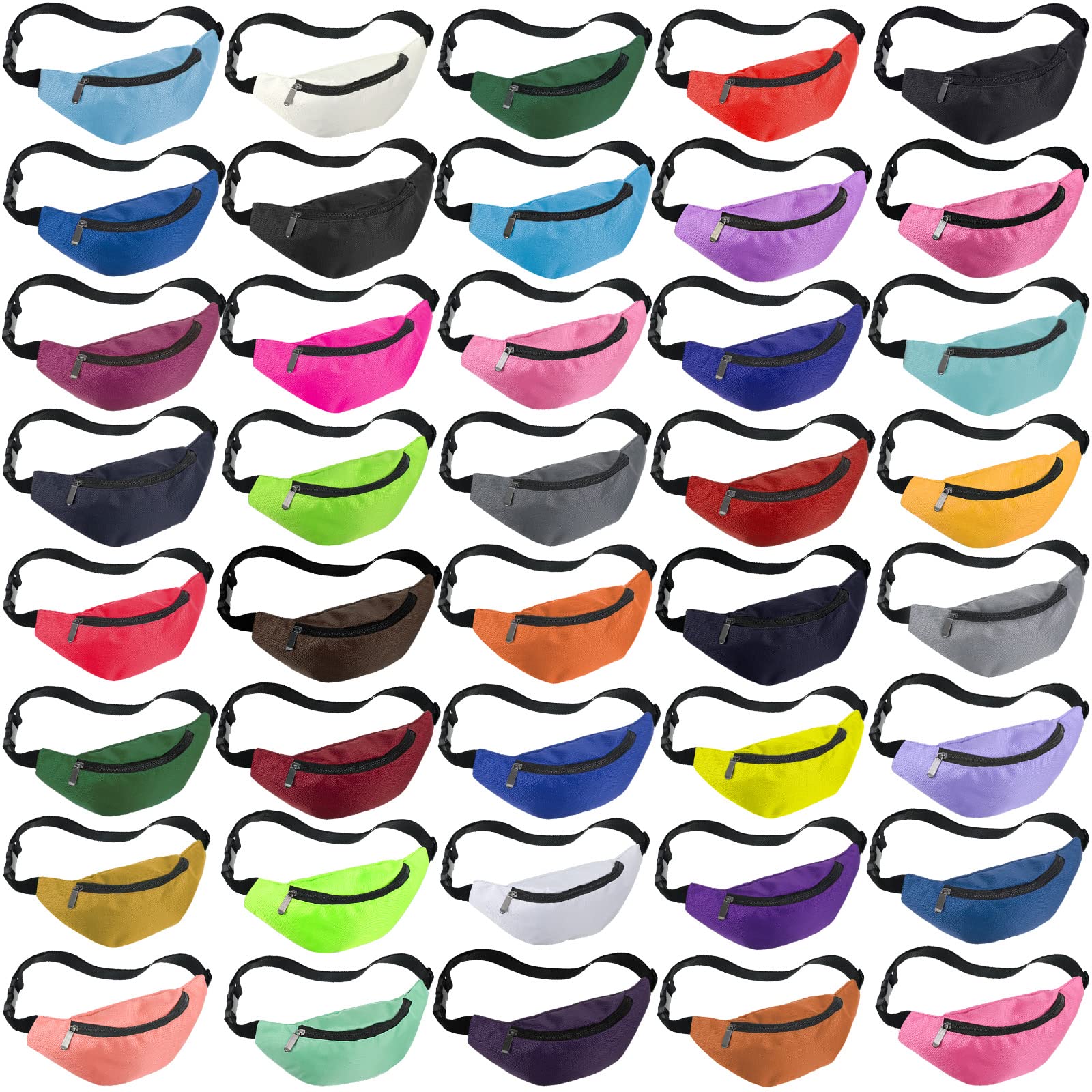 Saintrygo 40 Neon Fanny Packs Bulk, 80s Party Waist Bag Adjustable Colorful Oxford Cloth Fashionable Fanny Bags for Women Men Travel Running Outdoor (