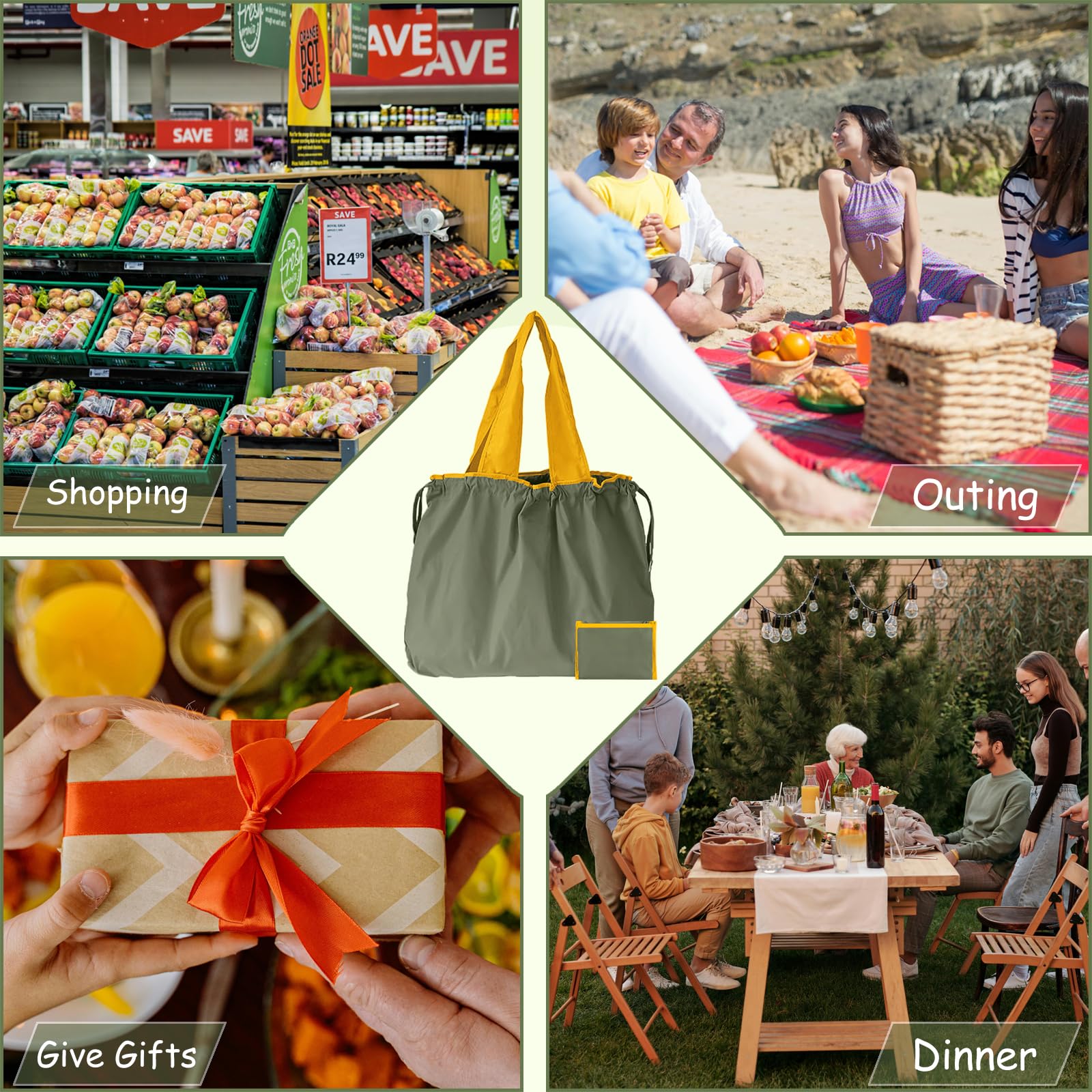 Einkaufstasche Faltbar Große Wiederverwendbare Einkaufsbeutel Waschbar Shopping Bag Tragetasche mit Kordelzug und Henkel Tragbare Einkaufstaschen für Einkaufen und Travel Outdoor Camping