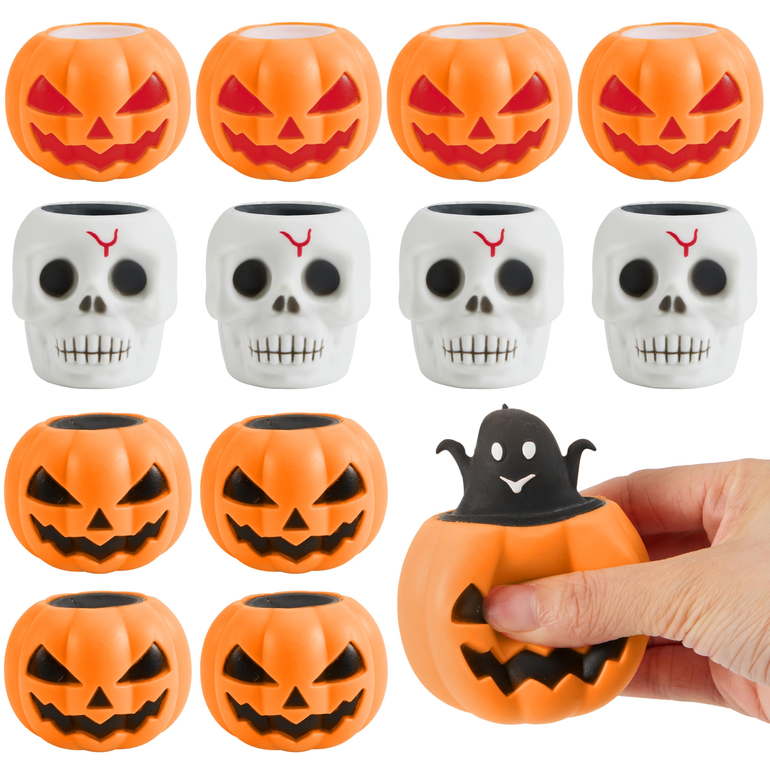 JOYIN 12 Pieces Halloween Squeeze Toys, Pumpkin Skeleton Squeeze Toys for Halloween Party, Gift Bag Filler, Cute Squeeze Ghost Toy, Stress Relief, Anxiety for Kids, Gift