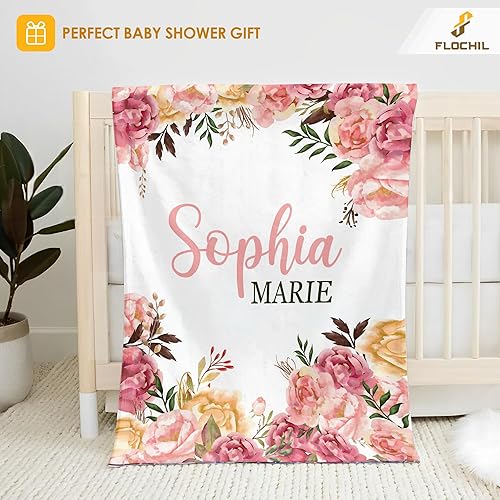 Miniatura 2 de FLOCHIL Manta de bebé personalizada para niñas, manta de bebé personalizada con nombre, manta de bebé floral personalizada, regalo para baby shower,