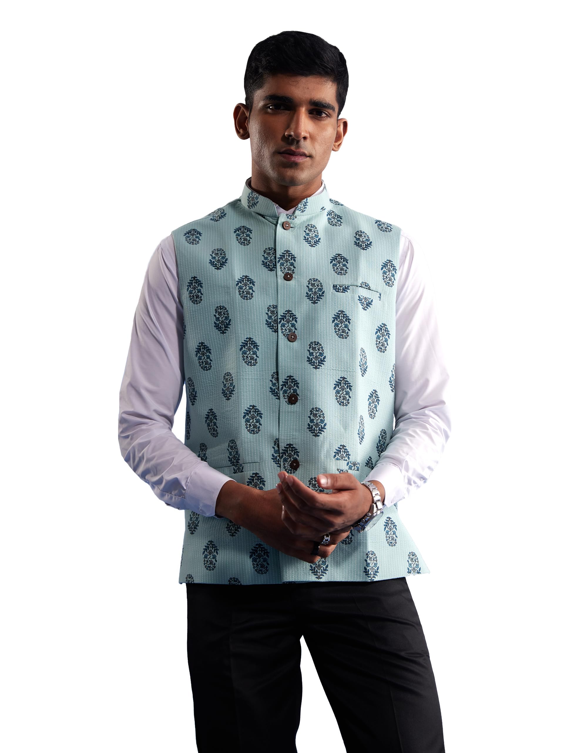 shvaas by vastramay Men's Mehandi - Nehru Jacket-picture-25