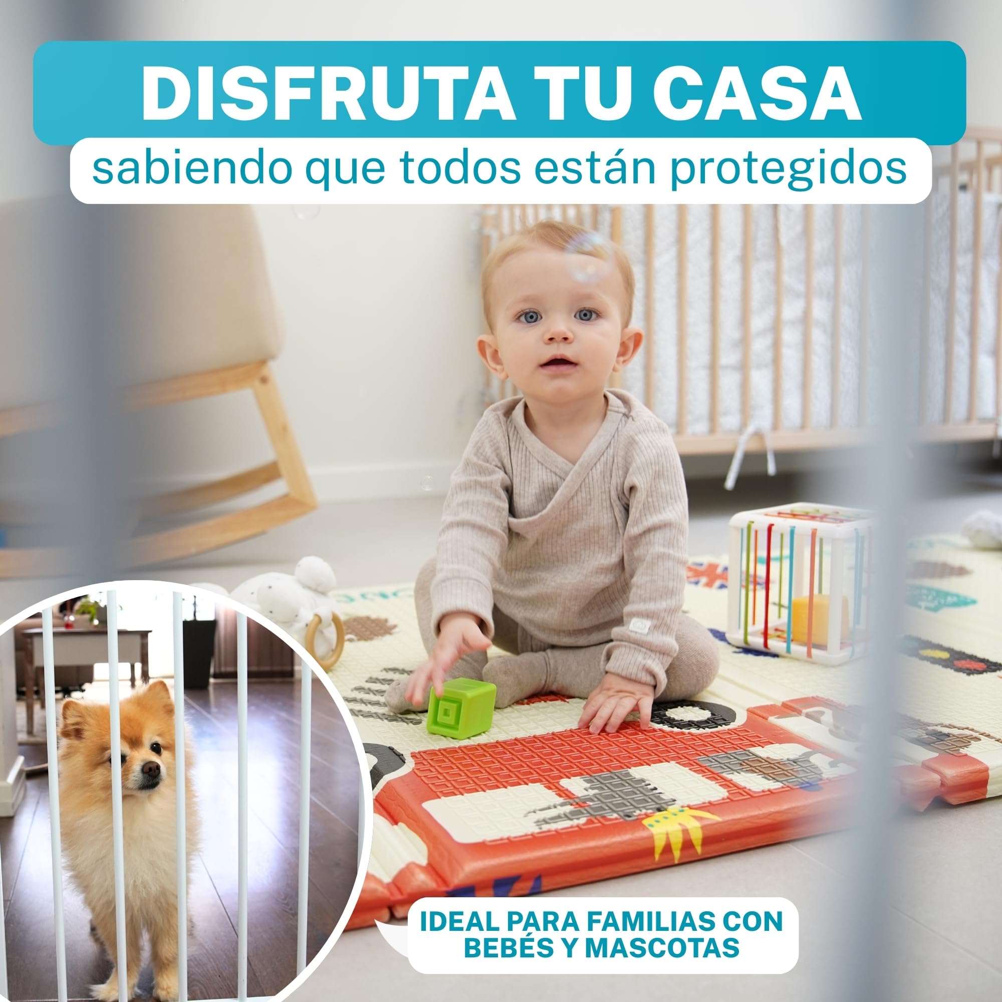 ALMAR Baby Barrera de Seguridad 67-74cm Blanco | Facil Montaje sin Tornillos para Puertas, Pasillos o Escalera para Niños o Mascotas | Valla Blanca con Sitema de Cierre Automático Giro Ambos Lados