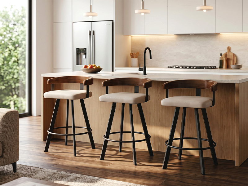 Butaco giratorio de altura para barra FORSPARK, 26", capacidad de 350 lb, rotación 360°, fácil de armar, cojín de espuma ancho, respaldo de madera maciza, ideal para cocina, comedor y cafetería, gris y negro miniatura 7