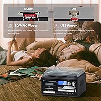 Vista 5 de 9-in-1 Retro Turntable with Built-in Speakers, Reocrd Player with Bluetooth, AM/FM Radio, CD, Cassette, USB/SD Playback, Remote Control, and